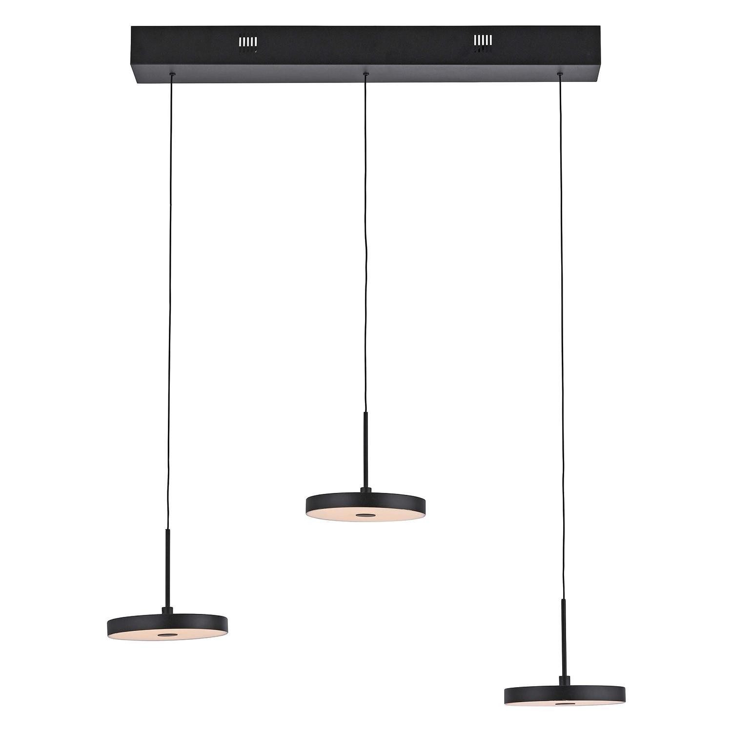 JUST LIGHT LED Pendelleuchte PLATA, 3-flammig, Schwarz, Metall, Dimmfunktion, LED fest integriert, Extra-Warmweiß, Höhenverstellbar, B 65 x H 160 x T 15,2 cm