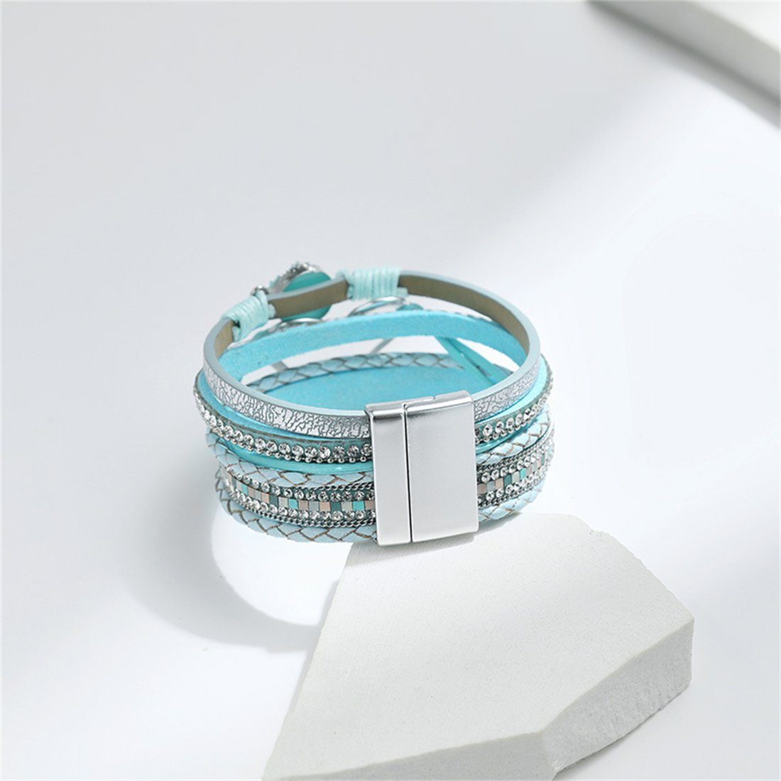 Magnetverschluss Liebe DÖRÖY mehrlagiges Armband blau Bohème mit Armband Schmuck Lederarmband