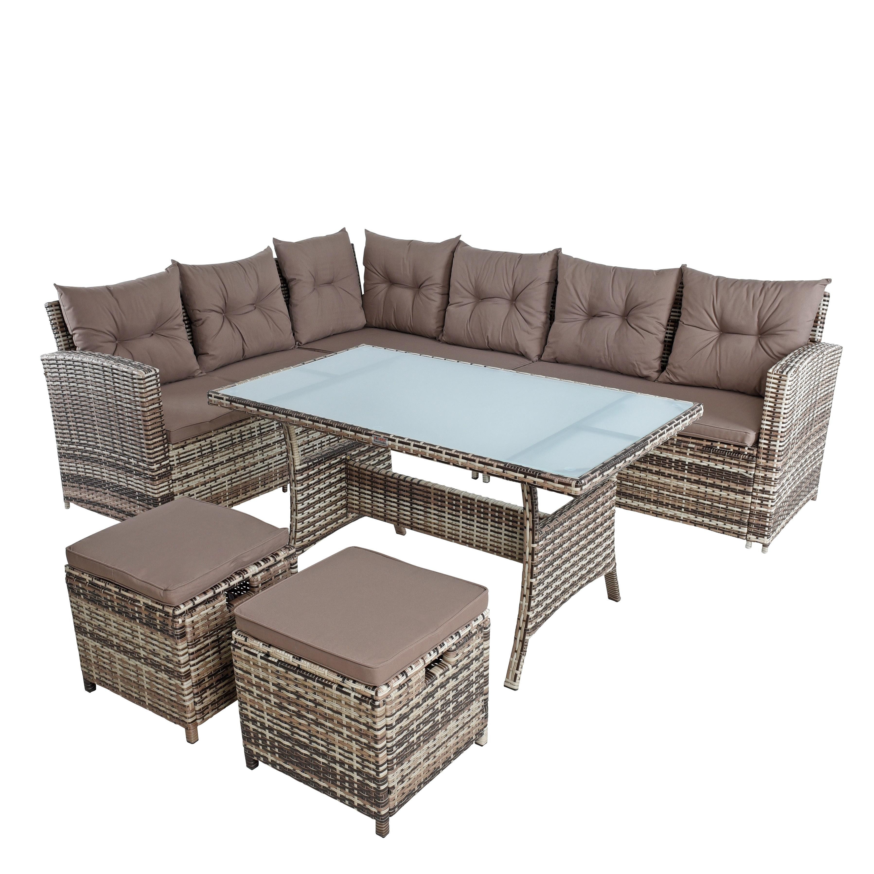 ESTEXO Sitzgruppe Polyrattan Essgruppe Gartenmöbel Lounge Gartengarnitur Beige-Braun