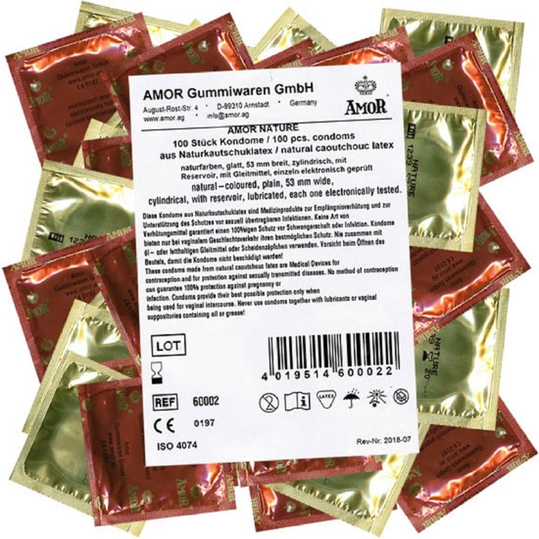 Amor Kondome Amor «Nature» natürliche Kondome Packung mit, 100 St., Maxipack für ein natürliches Gefühl und intime Sicherheit