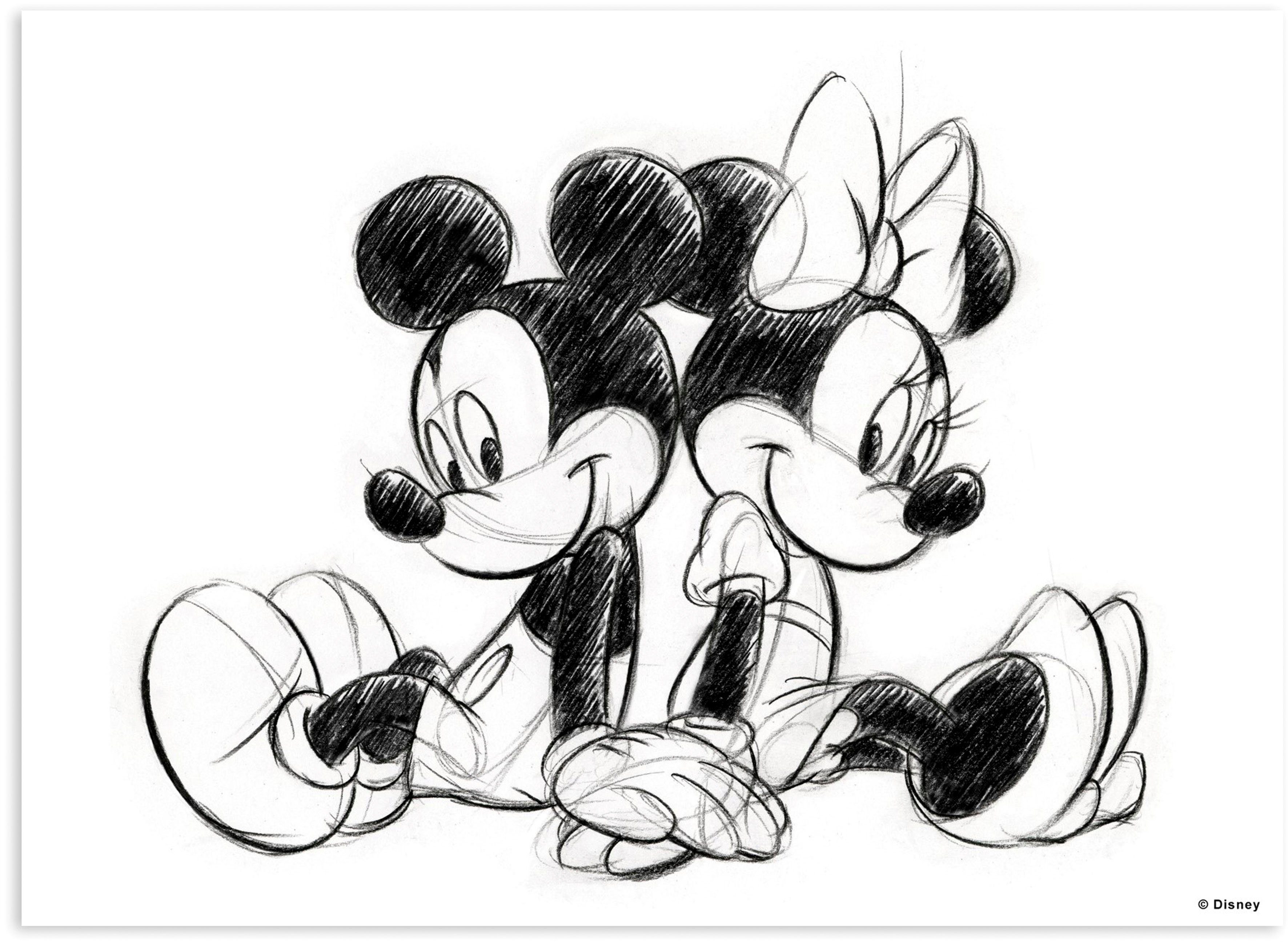 Neue Produkte diese Woche Disney Leinwandbild Mickey Minnie Sketch (1 St) Sitting