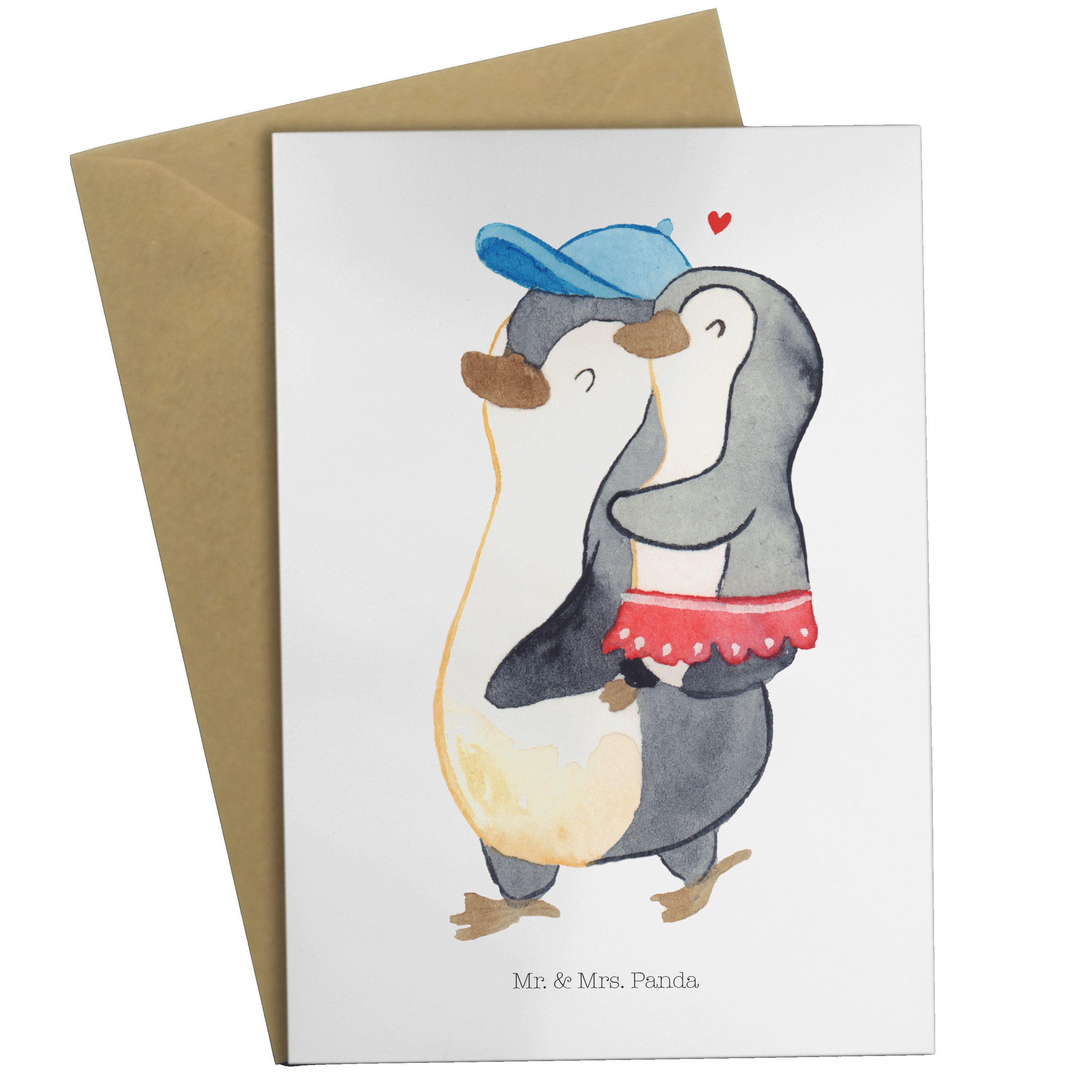 Mr. & Mrs. Panda Grußkarte Pinguin Kleine Schwester - Weiß - Geschenk, Einladungskarte, Mutterta