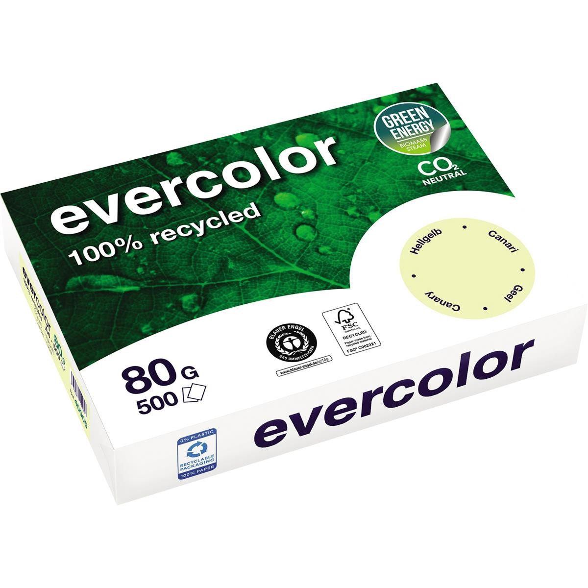 CLAIREFONTAINE Druckerpapier Clairefontaine Recyclingpapier Evercolor hellgelb DIN A4 80 g/qm 500 B