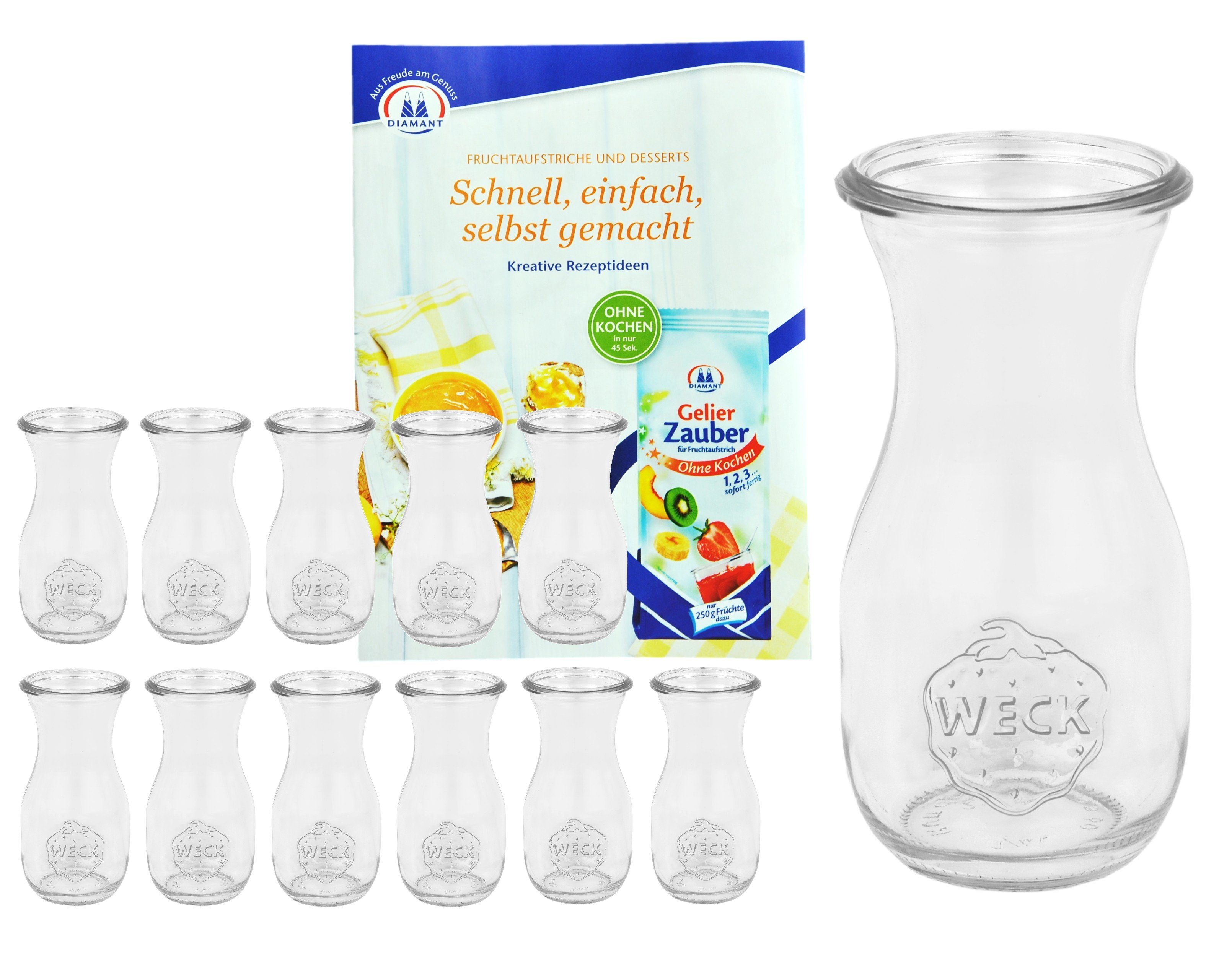 MamboCat Einmachglas 12er Set Weck Gläser 290ml Saftflasche inkl. Gelierzauber Rezeptheft, Glas | Einmachgläser