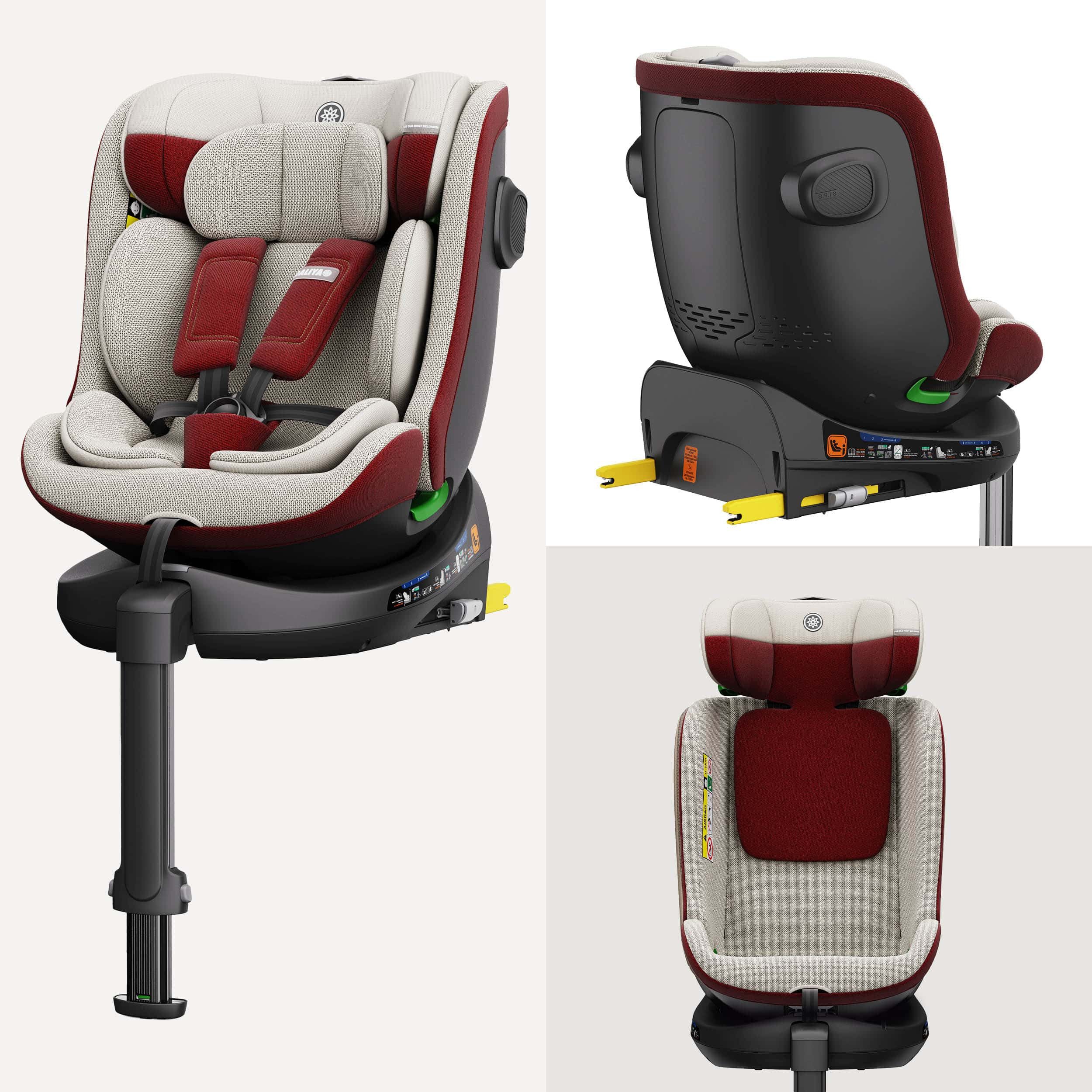 Daliya® Autokindersitz BRAVO i-Size Auto-Kindersitz, 360° drehbar, mitwachsend, atmungsaktiv, ab: ab Geburt, bis: bis 12 Jahre, ab: 40 cm, bis: 150 cm, (Neugeborenen-Set, 4-tlg), 8 Stufen Sitzneigung, verstellbare Kopfstütze, Stützbein, Belüftet