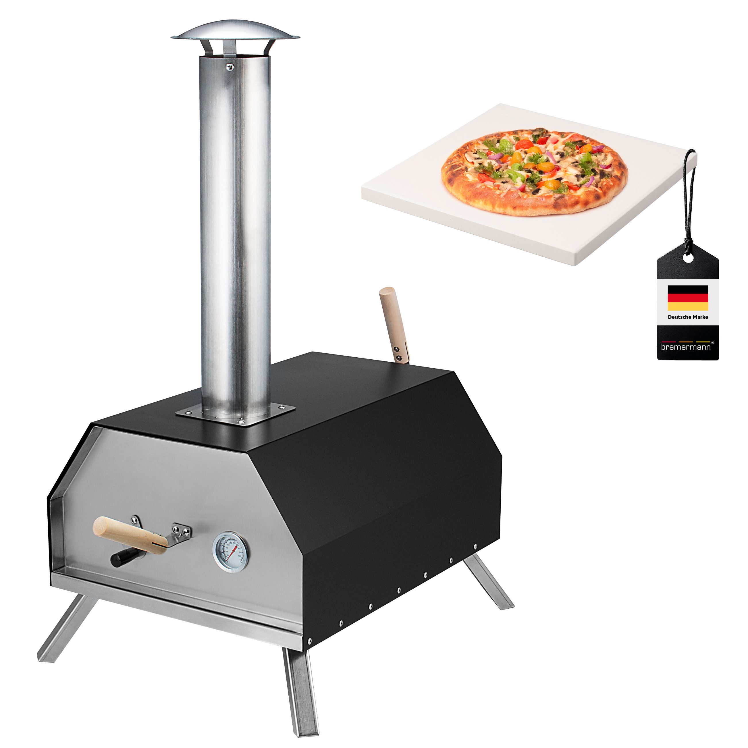 bremermann Pizzaofen inkl. Pizzastein 30x2x30 cm // für Brikett, Kohle, Pellets, für Tische