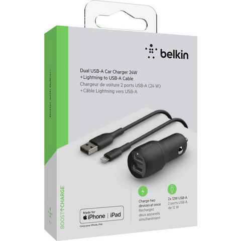 Belkin Dual USB-A Kfz-Ladegerät inkl. Lightning Kabel 1m 24W USB-Ladegerät