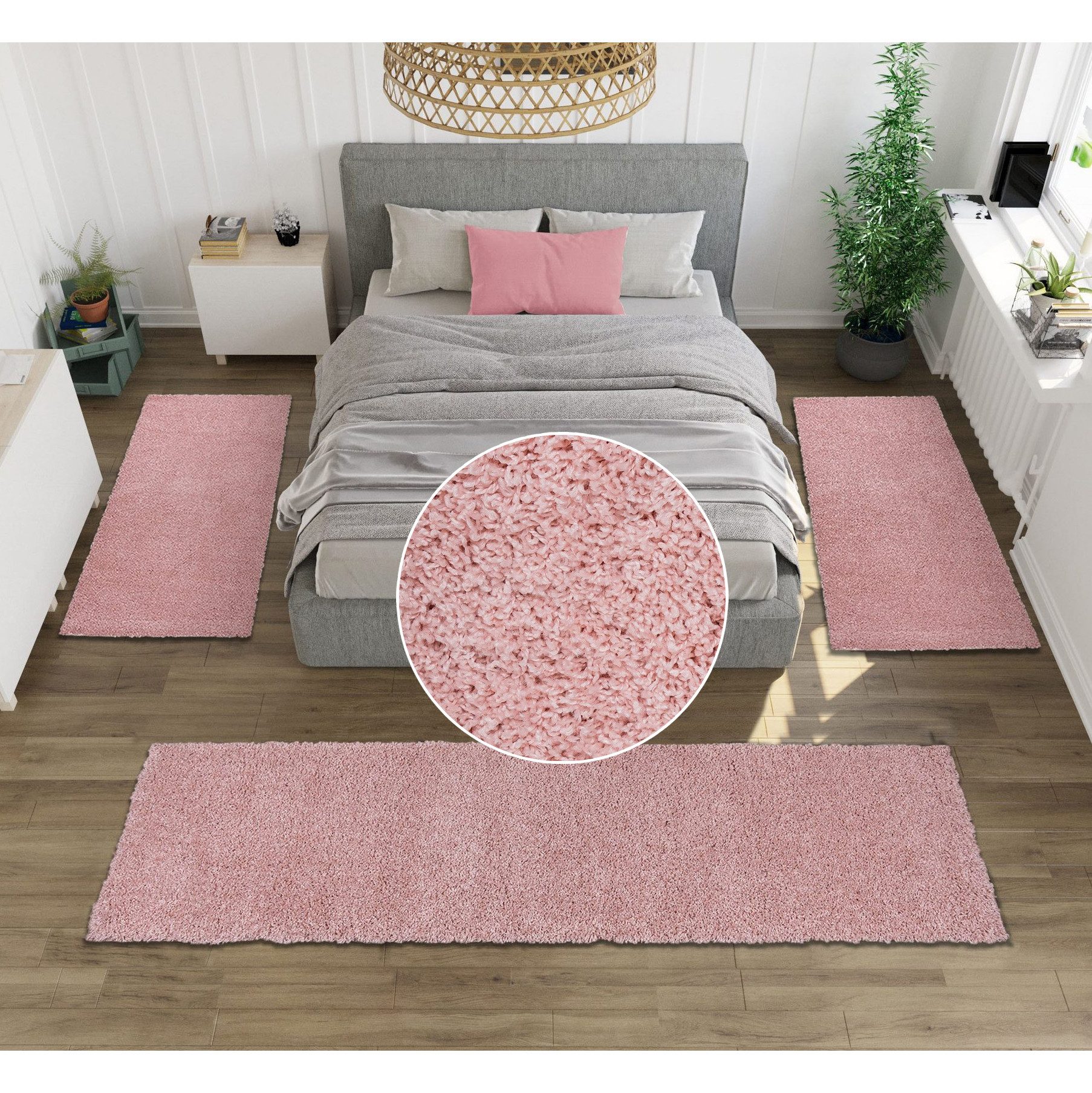 OTTO home Bettumrandung Viva, Höhe 45 mm, (3-tlg), Bettvorleger, Läufer-Set, Uni-Farben, einfarbig, besonders kuschelig