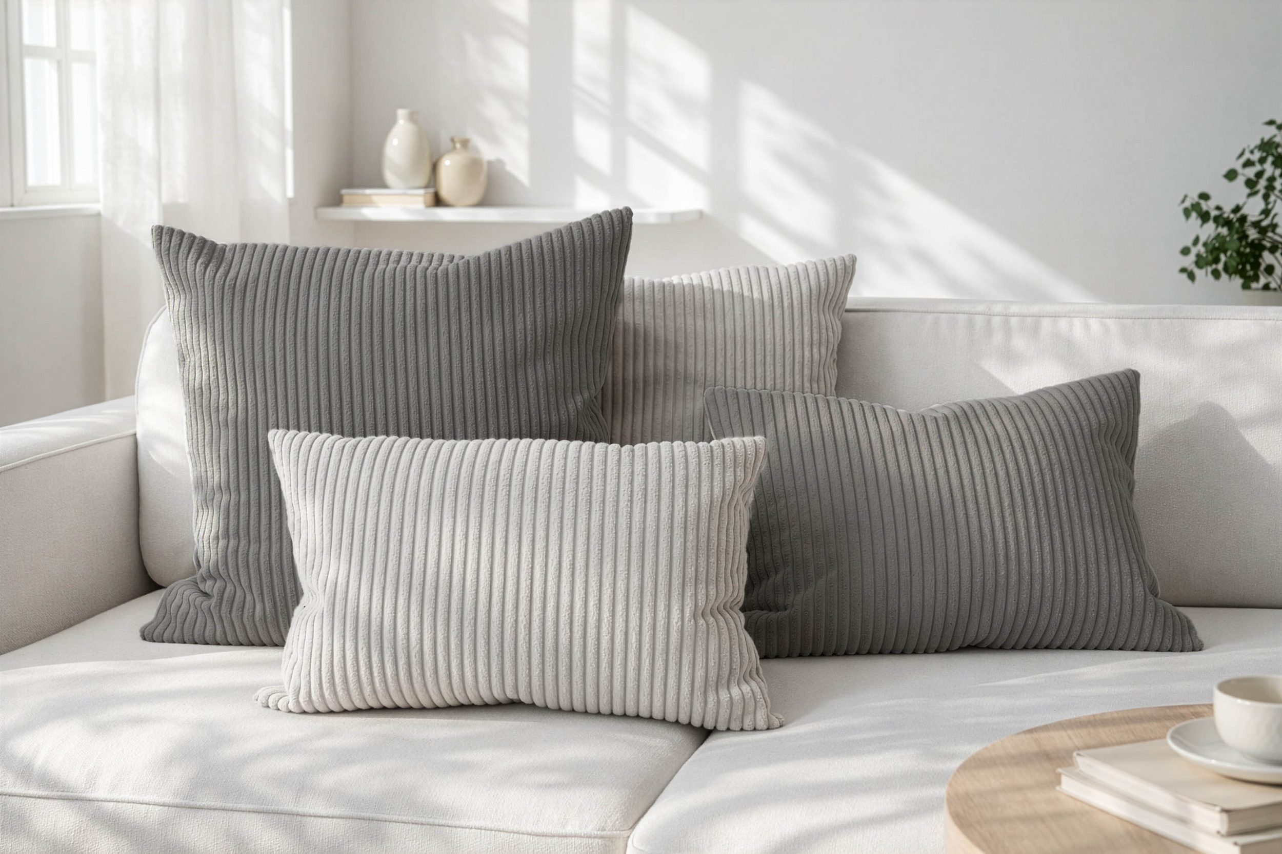 Amilian Dekokissen Sofakissen Cord-Optik 4er Set mit Füllung 2x 40x40 + 2x 35x45 cm, mit Füllung, Hotelverschluss, formstabil