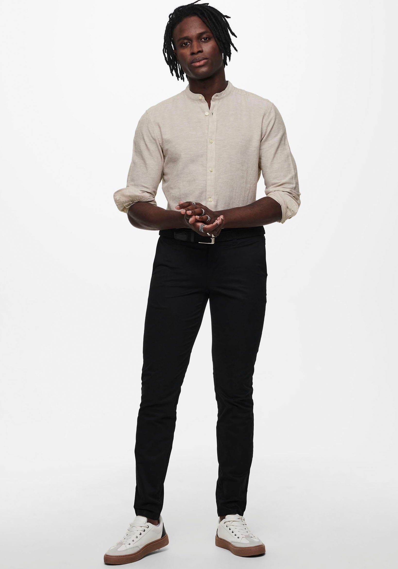 ONLY & SONS Langarmhemd ONSCAIDEN LS SOLID LINEN MAO SHIRT NOOS