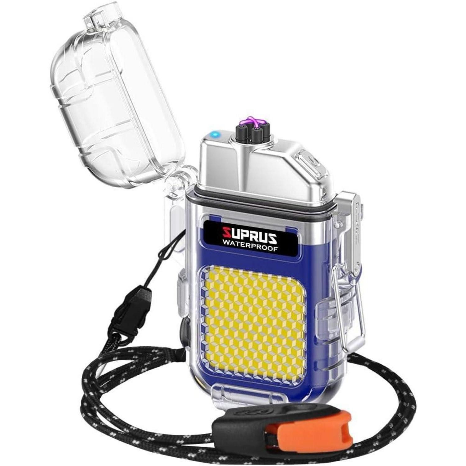 SUPRUS Feuerzeug Wasserdichtes Leuchtfeuerzeug 3 Modi Taschenlampe Winddicht Elektrisch