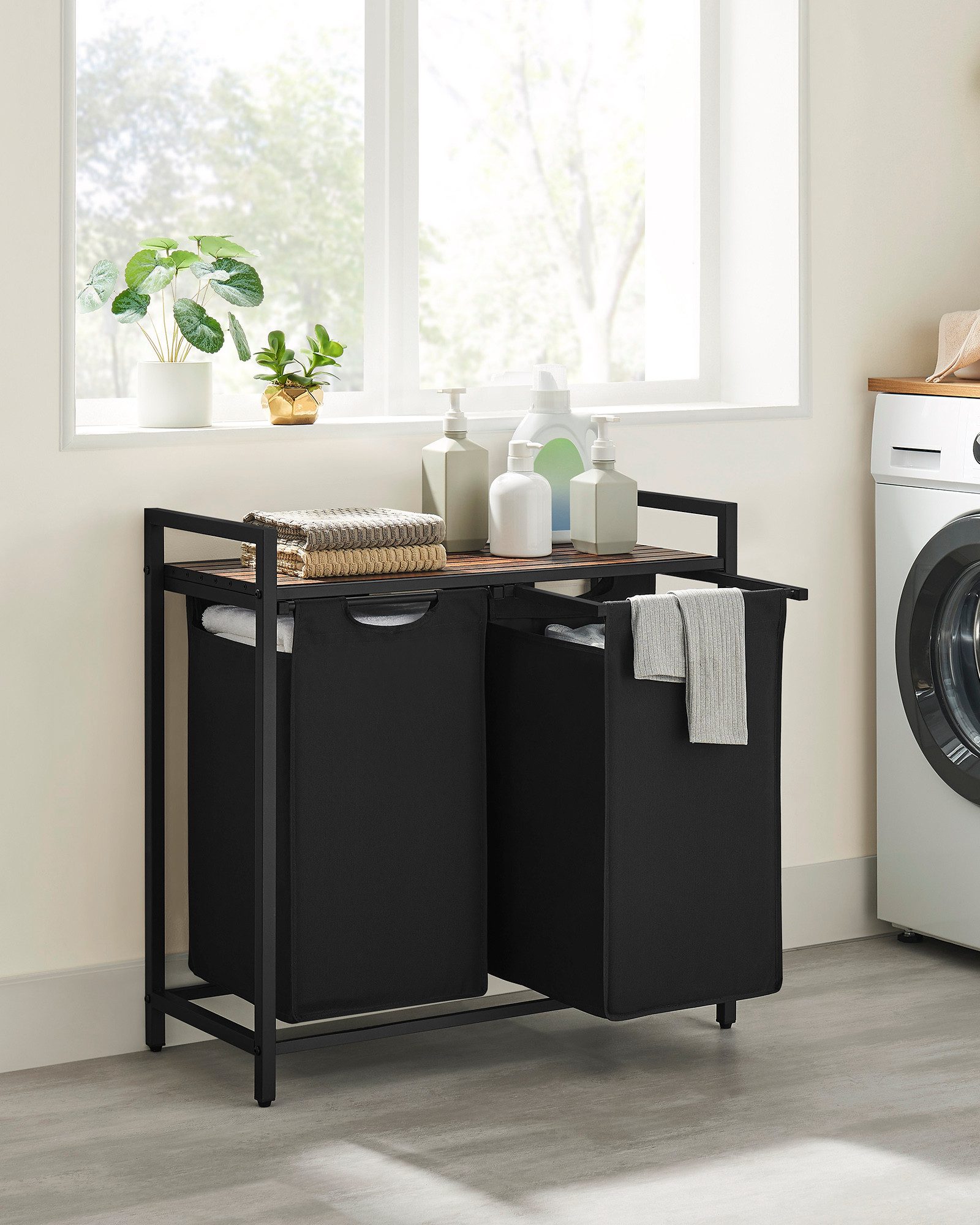 VASAGLE Wäschekorb, 2 Wäschesäcke aus Oxford-Gewebe, abnehmbar, 2 x 46 L günstig online kaufen