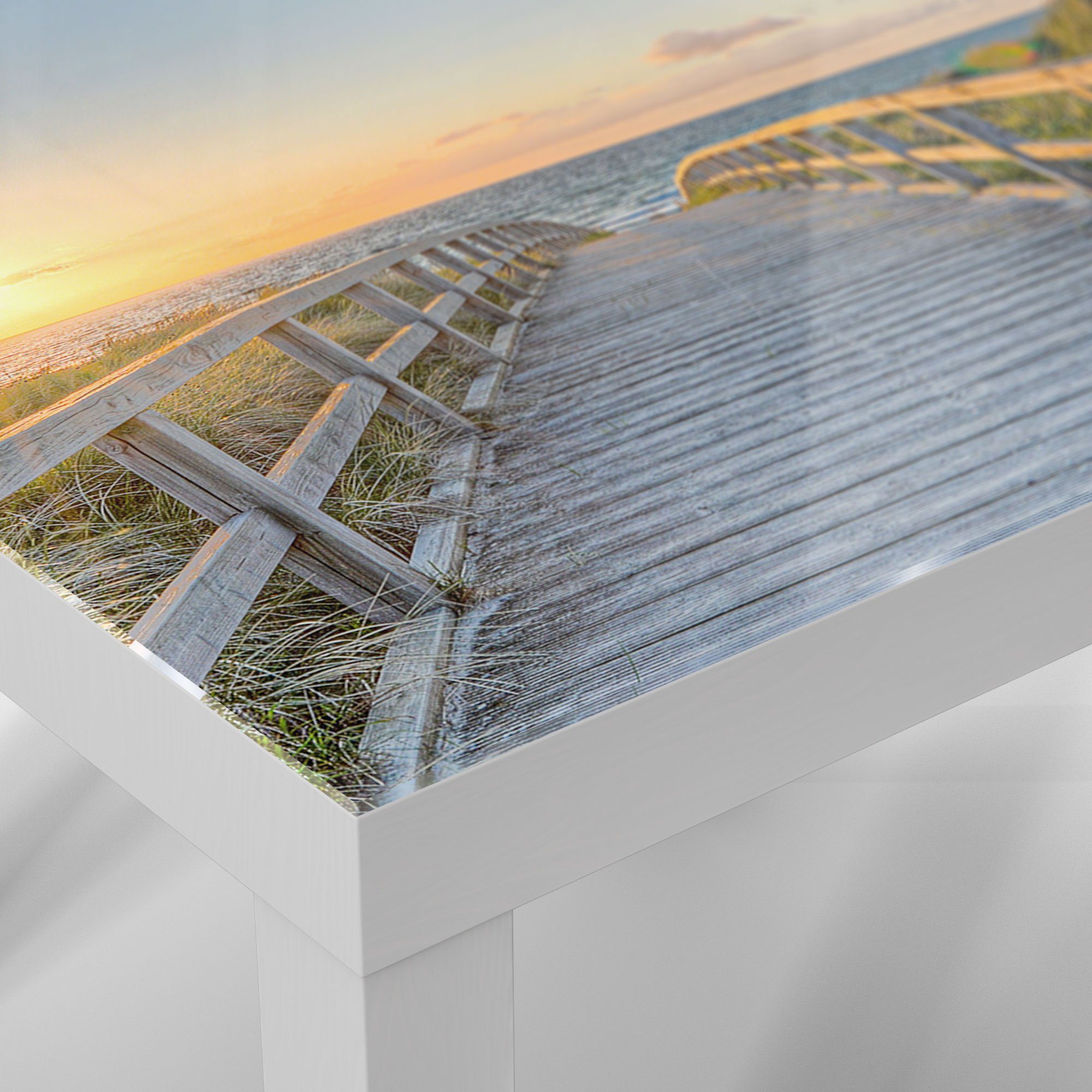 DEQORI Couchtisch 'Dünenweg Beistelltisch Weiß Glastisch zum Meer', modern Glas