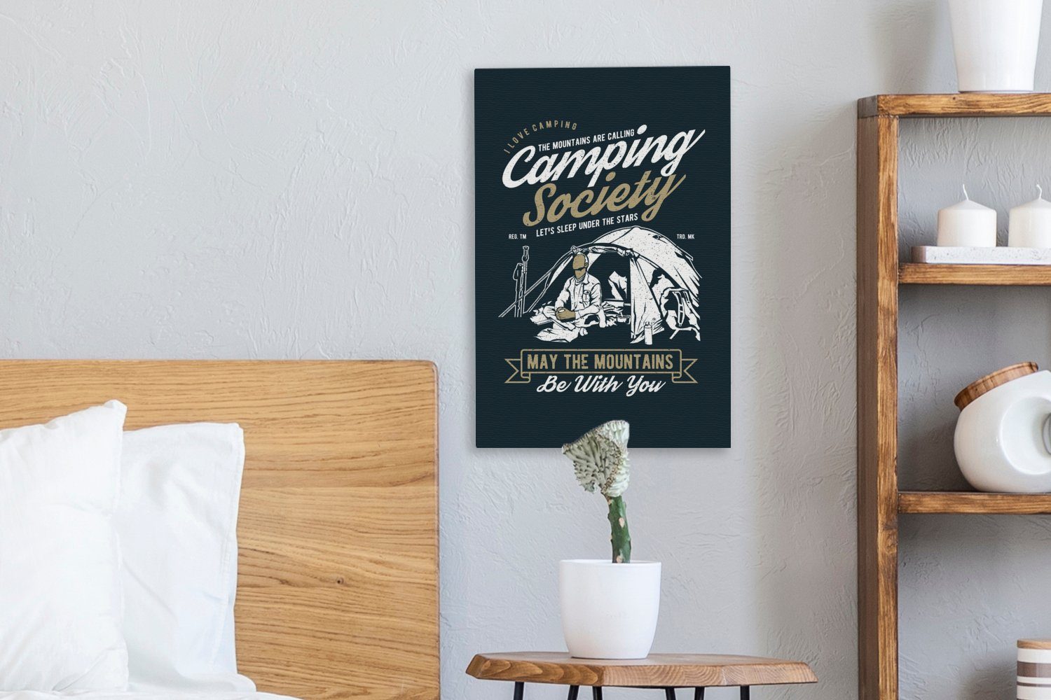 OneMillionCanvasses® Leinwandbild Camping - fertig - (1 Gemälde, Sprichwörter - St), Leinwandbild inkl. Zackenaufhänger, 20x30 bespannt cm Zelt Vintage