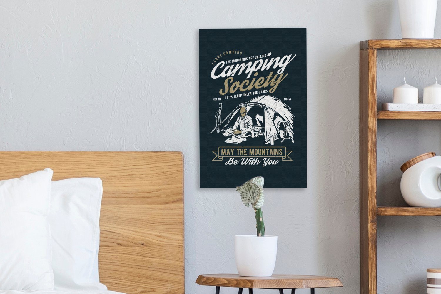 OneMillionCanvasses® Leinwandbild Camping 20x30 Vintage, Leinwandbild Zelt St), bespannt cm inkl. - Gemälde, (1 Sprichwörter - fertig Zackenaufhänger, 