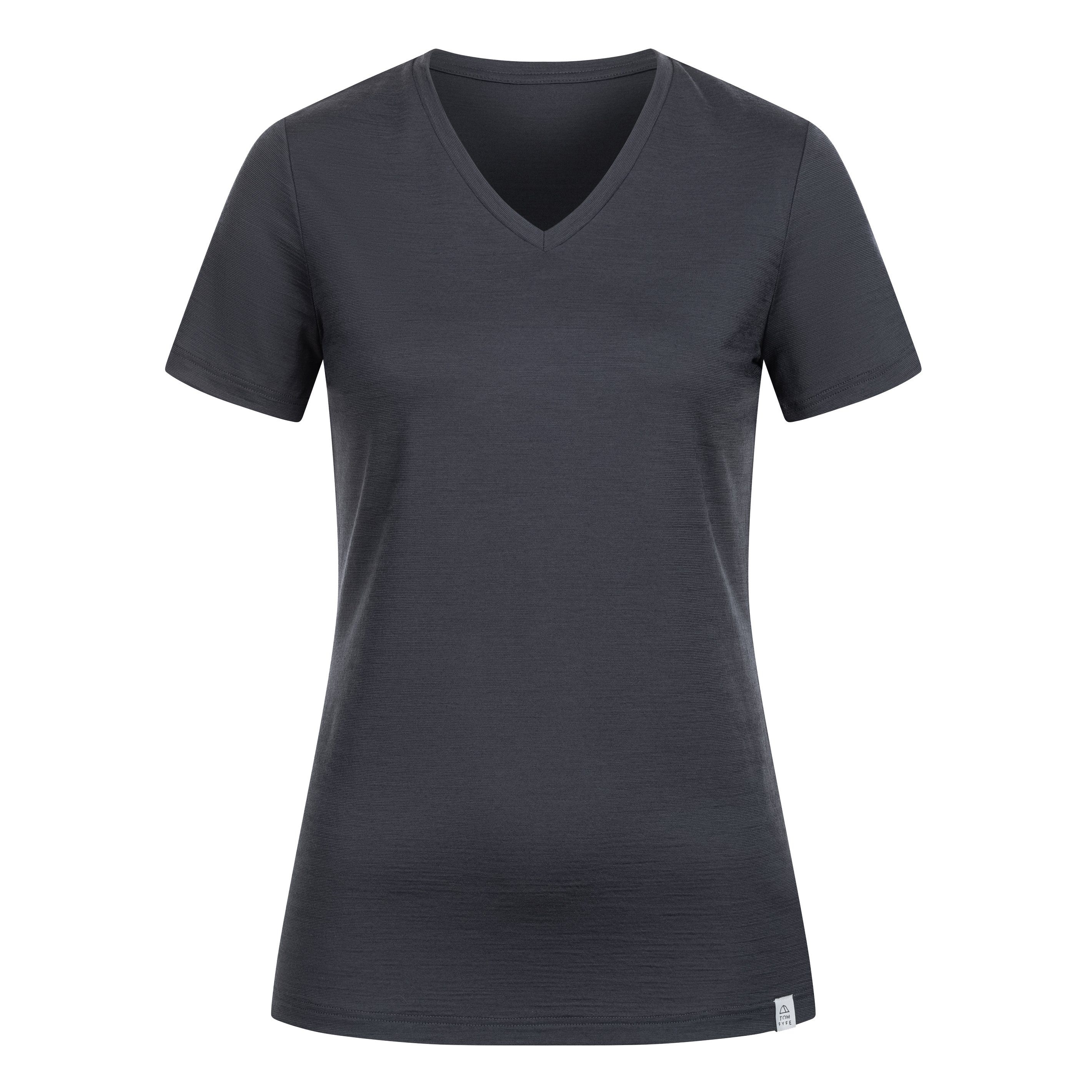 Tom Fyfe T-Shirt Merino T-Shirt V-Ausschnitt Damen Anthrazit