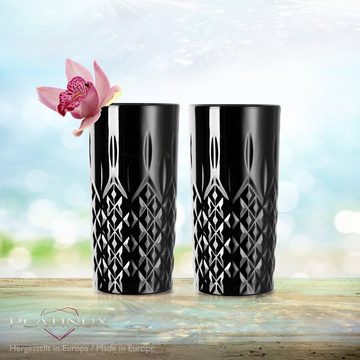 PLATINUX Glas Schwarze Longdrinkgläser mit Diamant Muster, Glas, 300ml (max. 350ml) Wassergläser Trinkglas Bargläser hoch