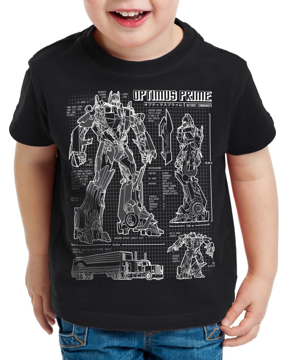 style3 Print-Shirt Kinder T-Shirt Optimus Prime blaupause autobot schwarz