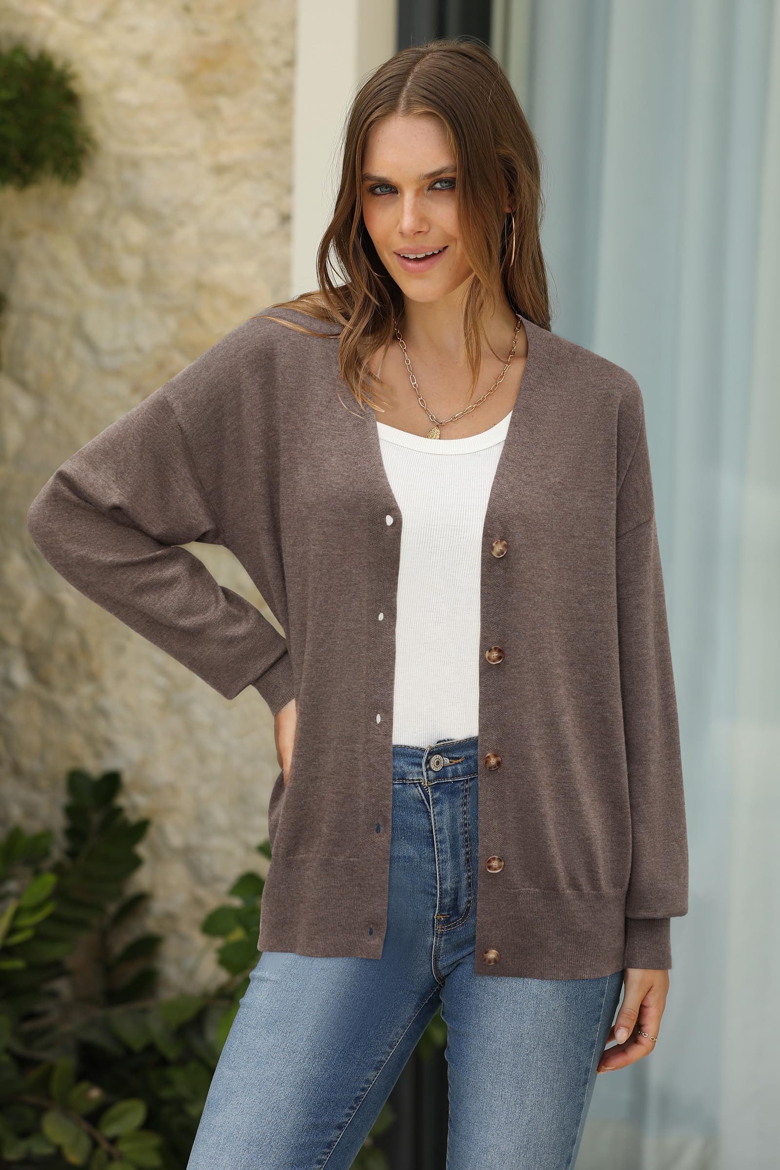 Strickjacke Damen Cardigan Strickmantel V-Ausschnitt