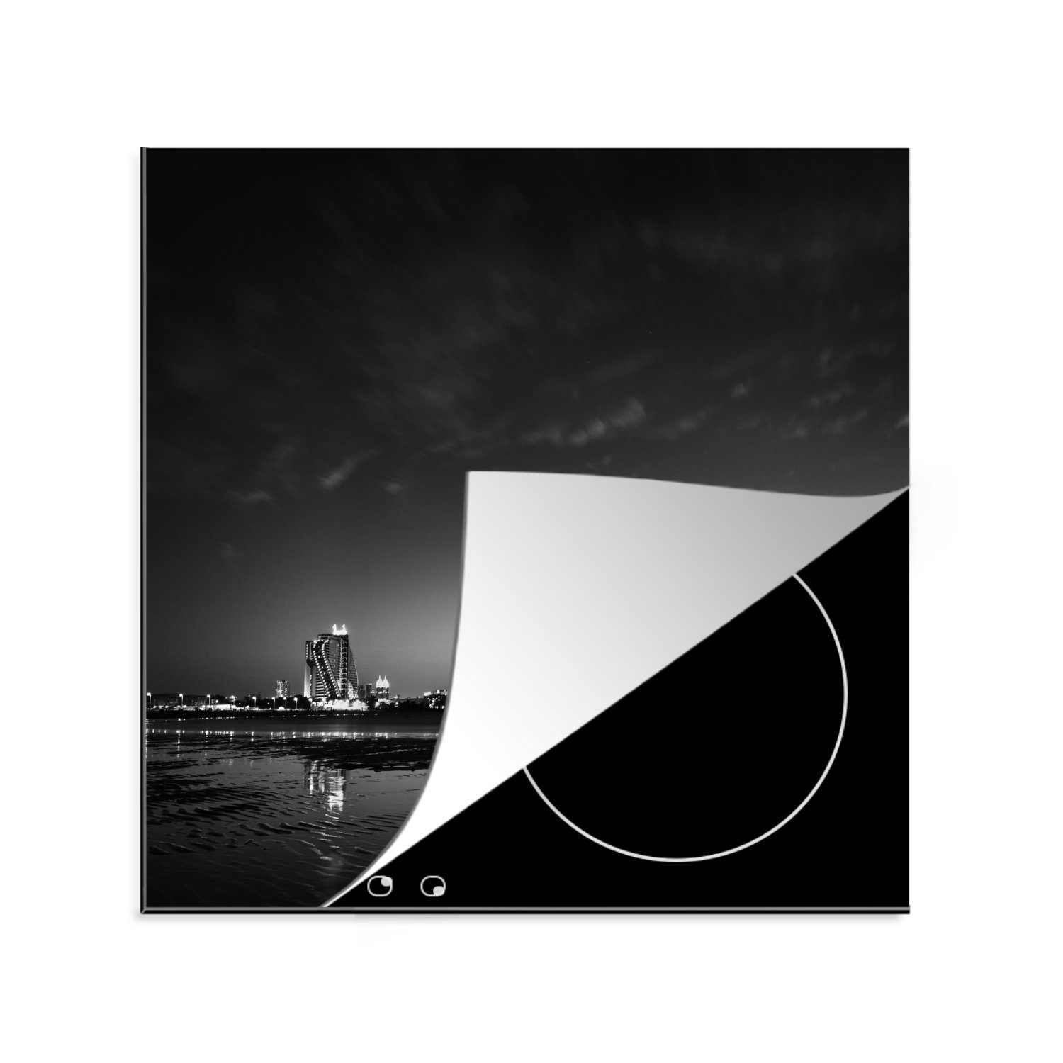 MuchoWow Herdblende-/Abdeckplatte Dubai - (1 Arbeitsplatte tlg), Vinyl, Ceranfeldabdeckung, für küche Hotel Schwarz Weiß, cm, - 78x78 