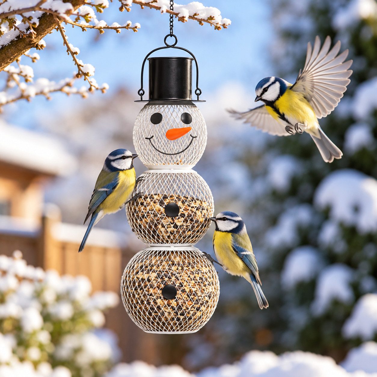 Weltbild Futterspender Vogelfutterspender Schneemann für 3 Meisenknödel Meisenknödelhalter, Vogelfutterhalter Futterspender Winterdeko Weihnachtsdeko Garten