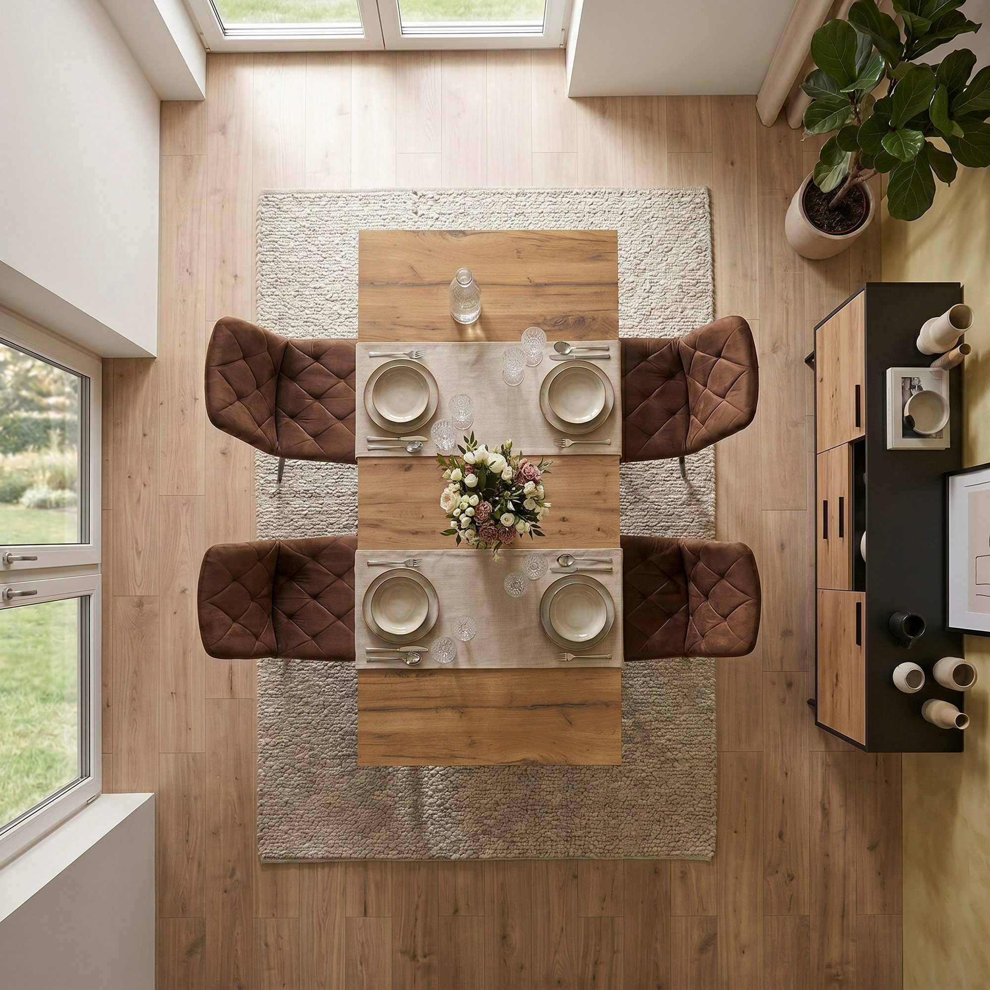 B&D home Essgruppe Mara & Vicka, (Set, 5-tlg., 1 Tisch / 4 Stühle), Esstisch ausziehbar bis 160cm für 4-6 Personen, Stühle in Samtstoff