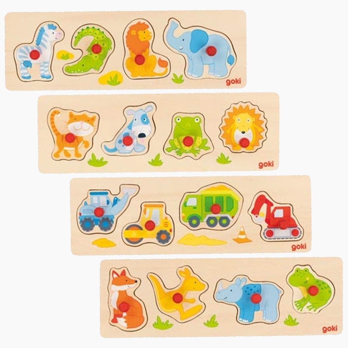 goki Steckpuzzle Steckpuzzle Powerdisplay 4er Set, 4 Puzzleteile, Spiel- und Lernvergnügen.