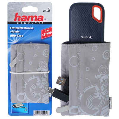 Hama Festplattentasche Tasche Print Grau 1,8" Case Schutz-Hülle Cover, Tragegurt Aufbewahrung 1,8" Zoll externe HDD tragbare Festplatte PC