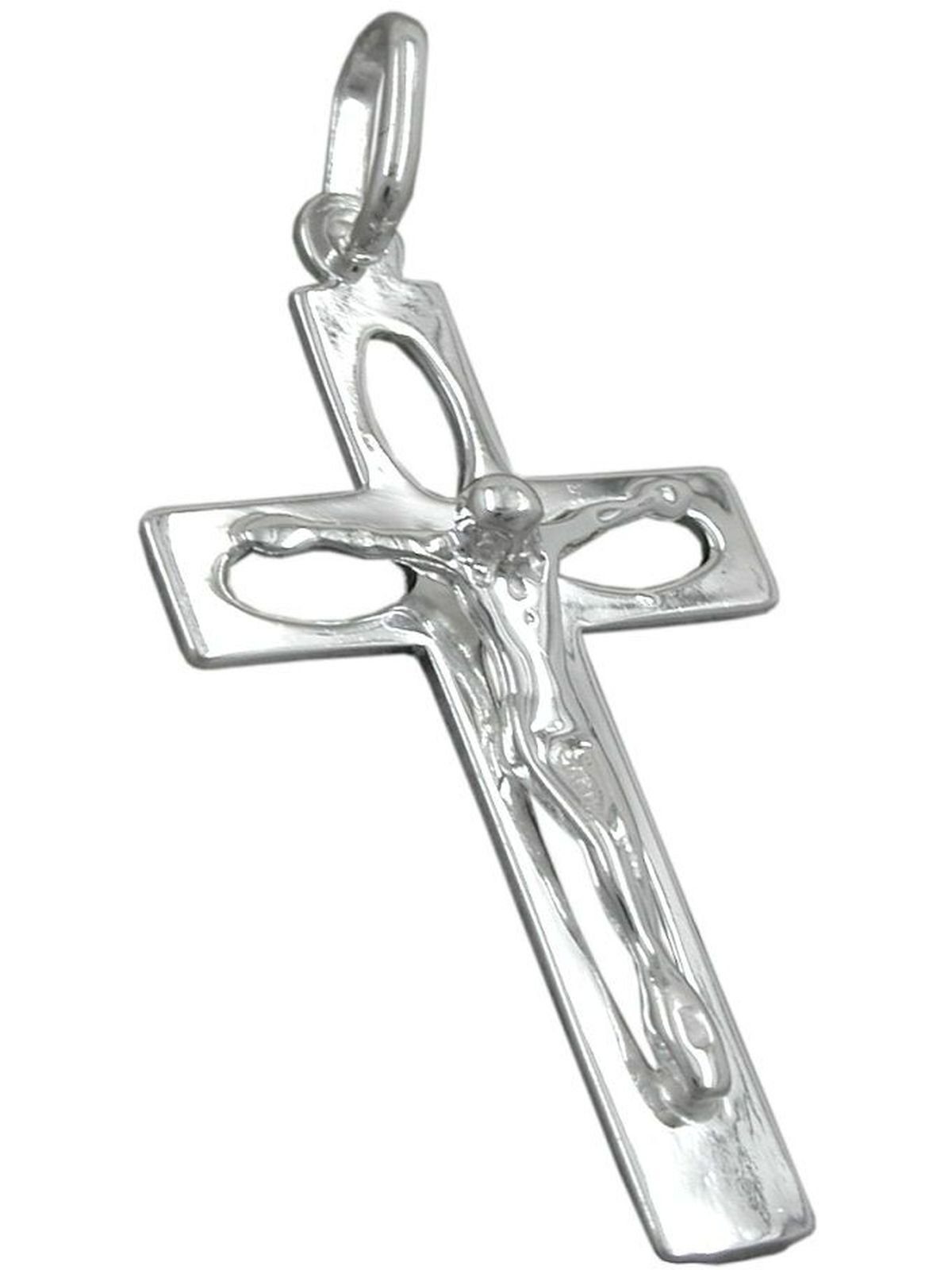 Gallay Kreuzanhänger (1-tlg) mit 29x17mm Jesus glänzend Kreuz 925 durchbrochen Silber