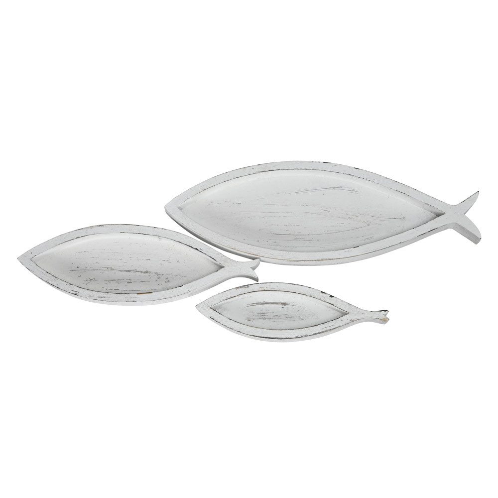 Tablett 3tlg. Dekotablett FISCH shabby weiss L30-51cm Holztablett Fischform (3