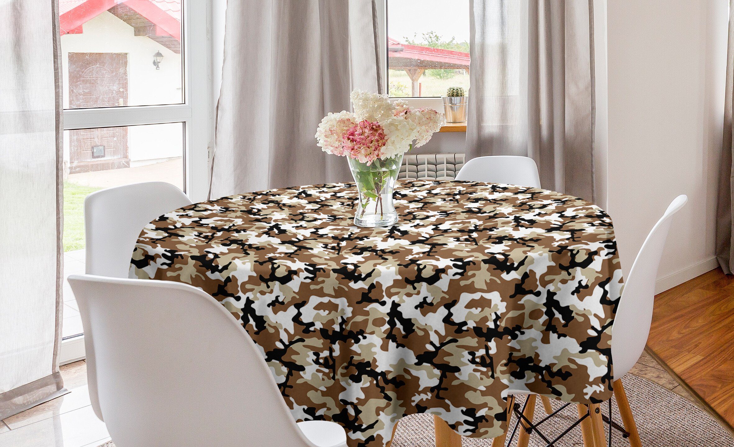 Abakuhaus Tischdecke Kreis Tischdecke Abdeckung für Esszimmer Küche Dekoration, Abstrakt Camo Stil Shades