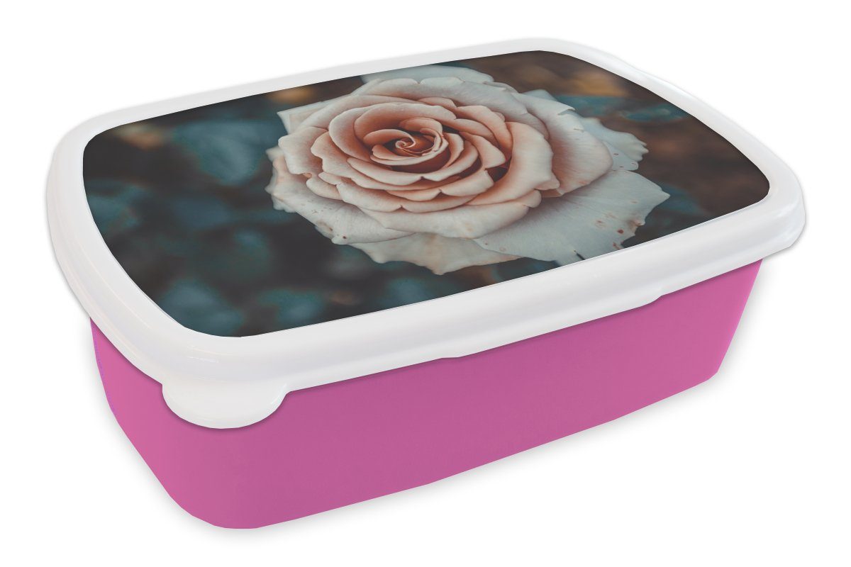 MuchoWow Lunchbox Blume - Weiß - Rosa, Kunststoff, (2-tlg), Brotbox für Erwachsene, Brotdose Kinder, Snackbox, Mädchen, Kunststoff