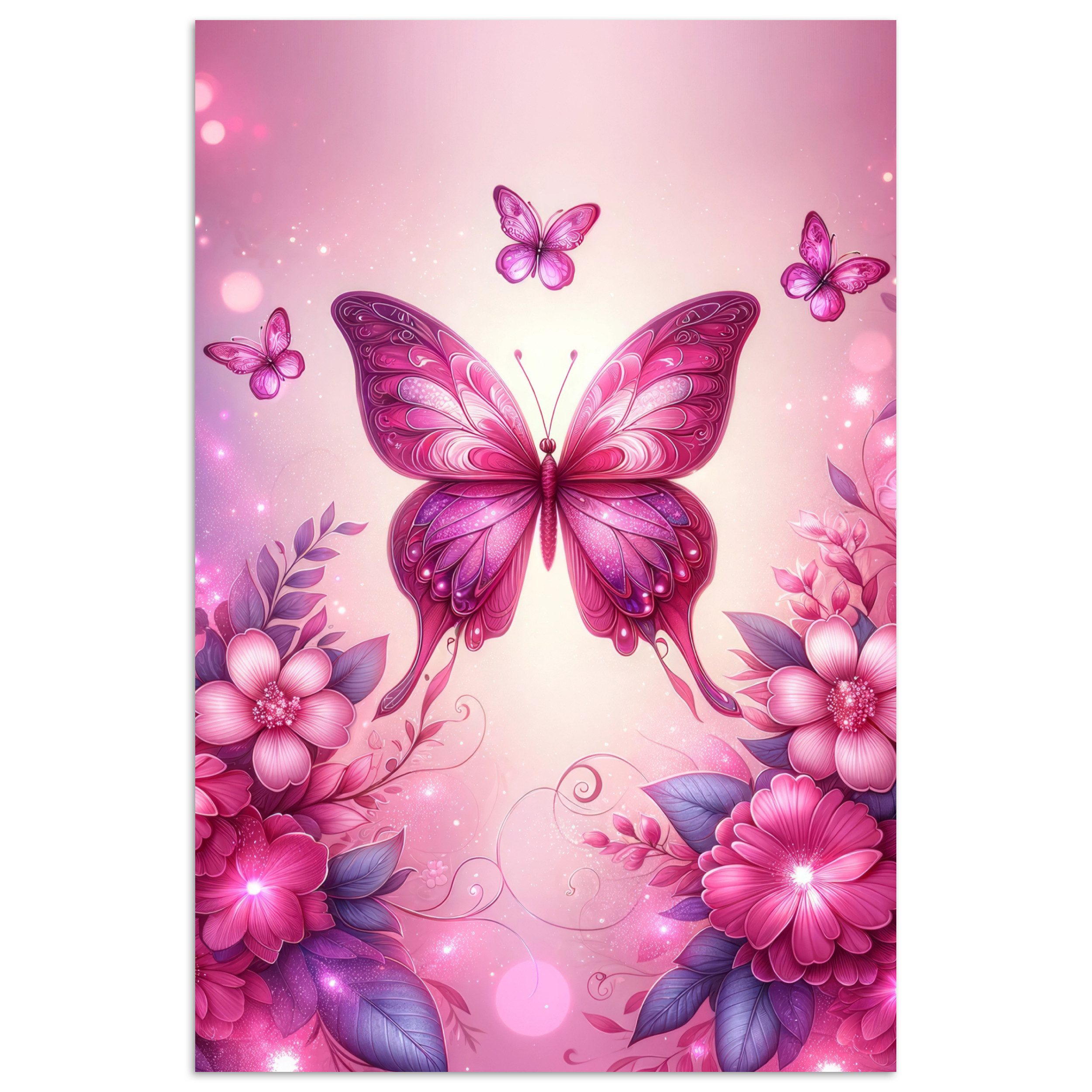 Poster Schmetterling - Rosa - Blumen