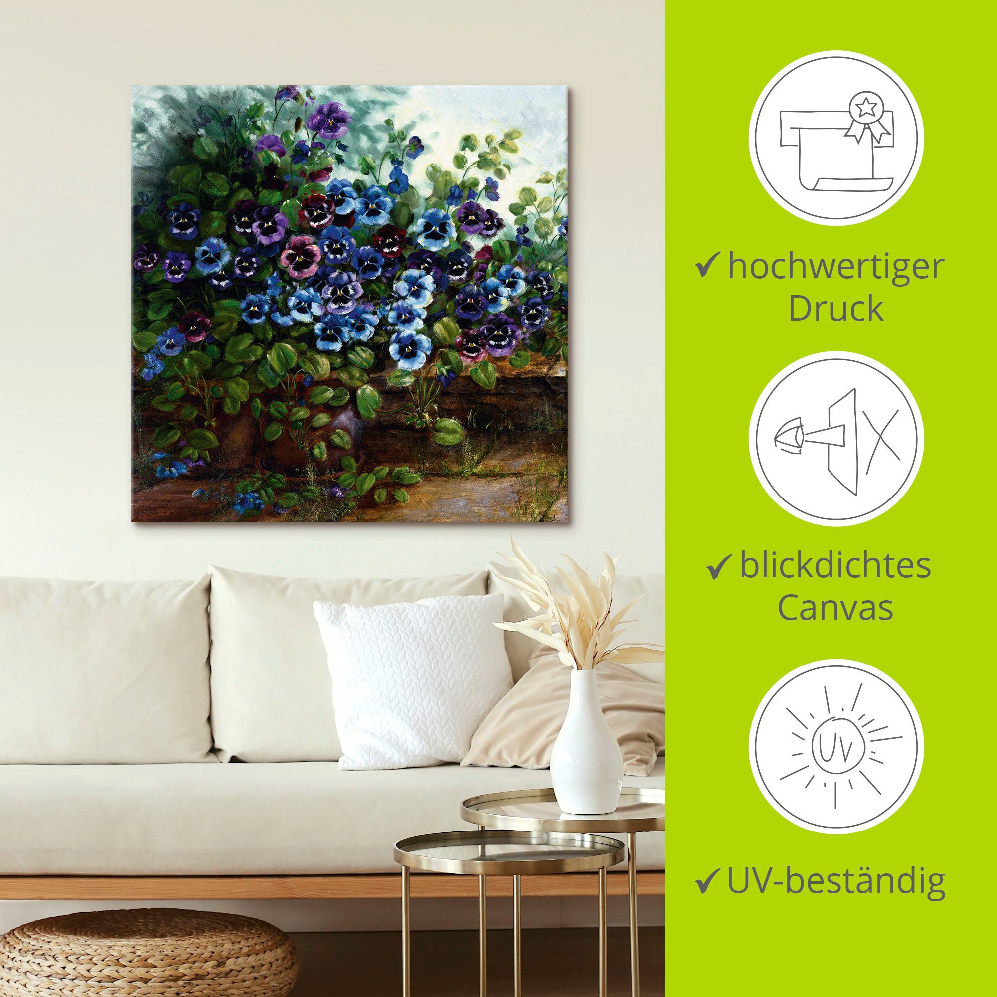 Artland Leinwandbild Stiefmütterchen II, Blumen (1 St), auf Holzrahmen gespannt