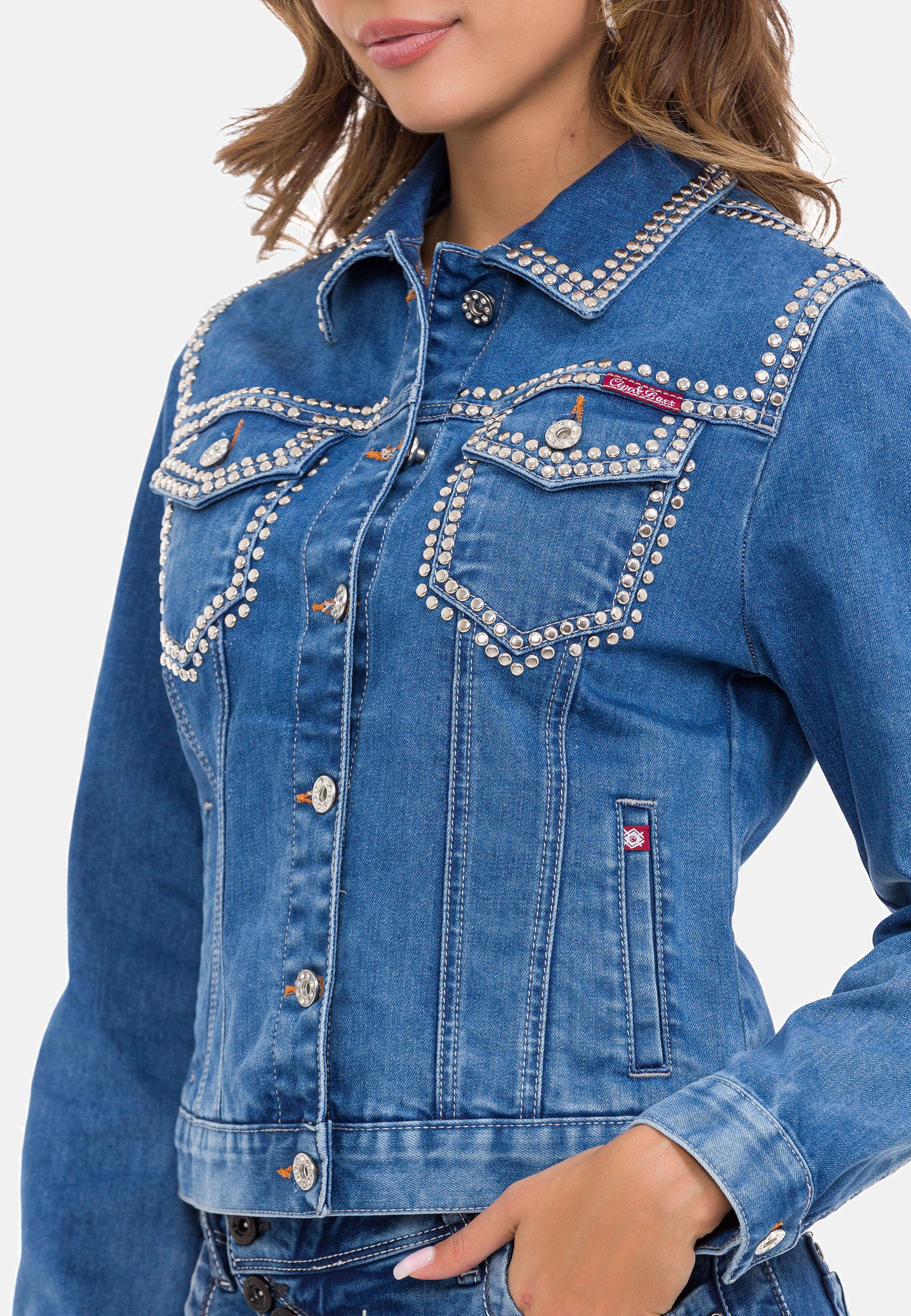Cipo & Baxx Jeansjacke Nieten-Details blau modernen mit