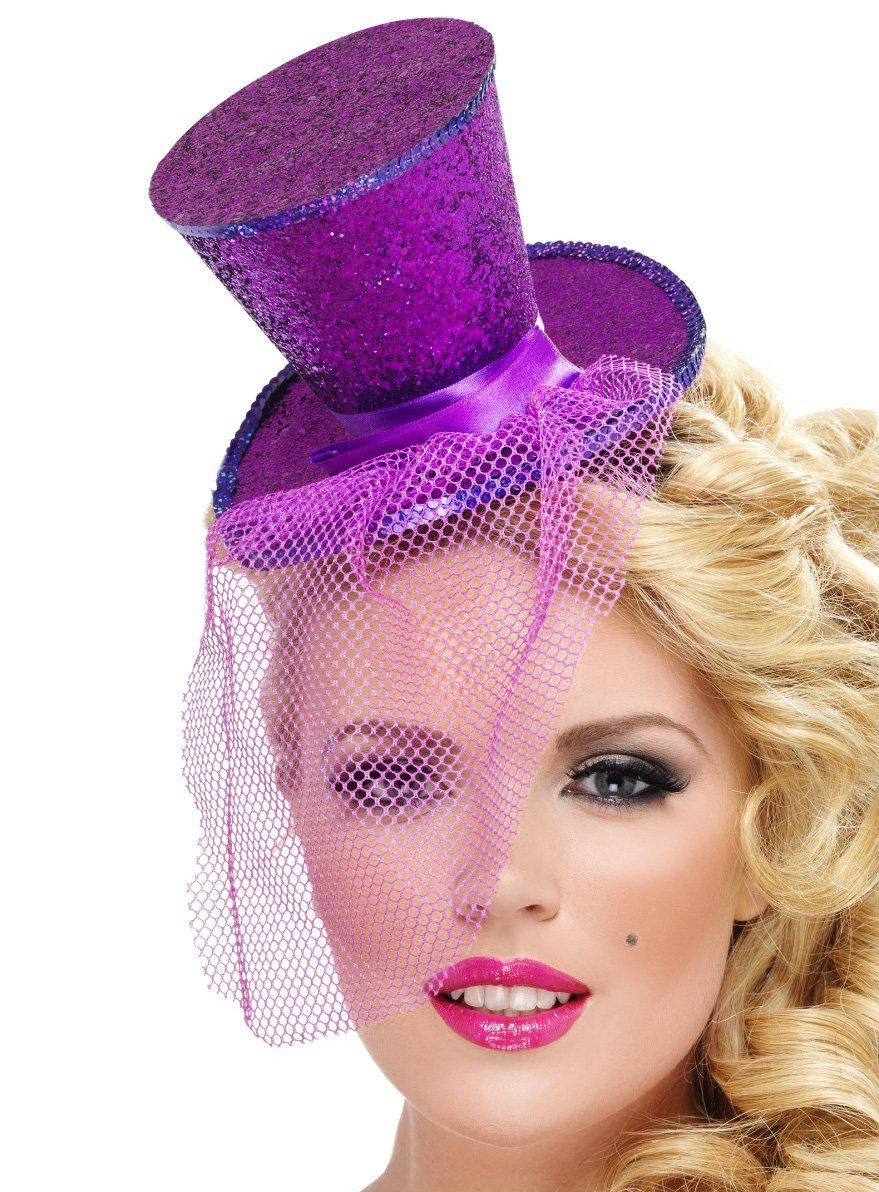 Smiffys Kostüm Mini Zylinder Haarreif violett, Glitzerndes Accessoire für Burlesque Looks und nostalgische Kostüme