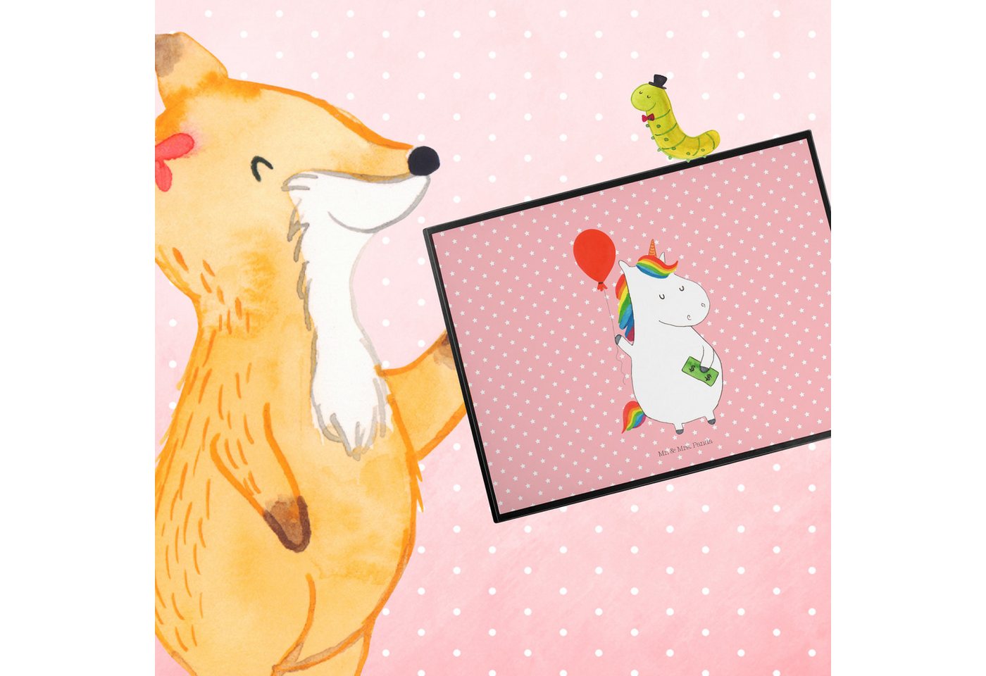 Thumbnail - Mr. & Mrs. Panda Schreibtischunterlage Einhorn Luftballon - Rot Pastell - Geschenk, Schreibtischunterlage Gr, (Packung, ...