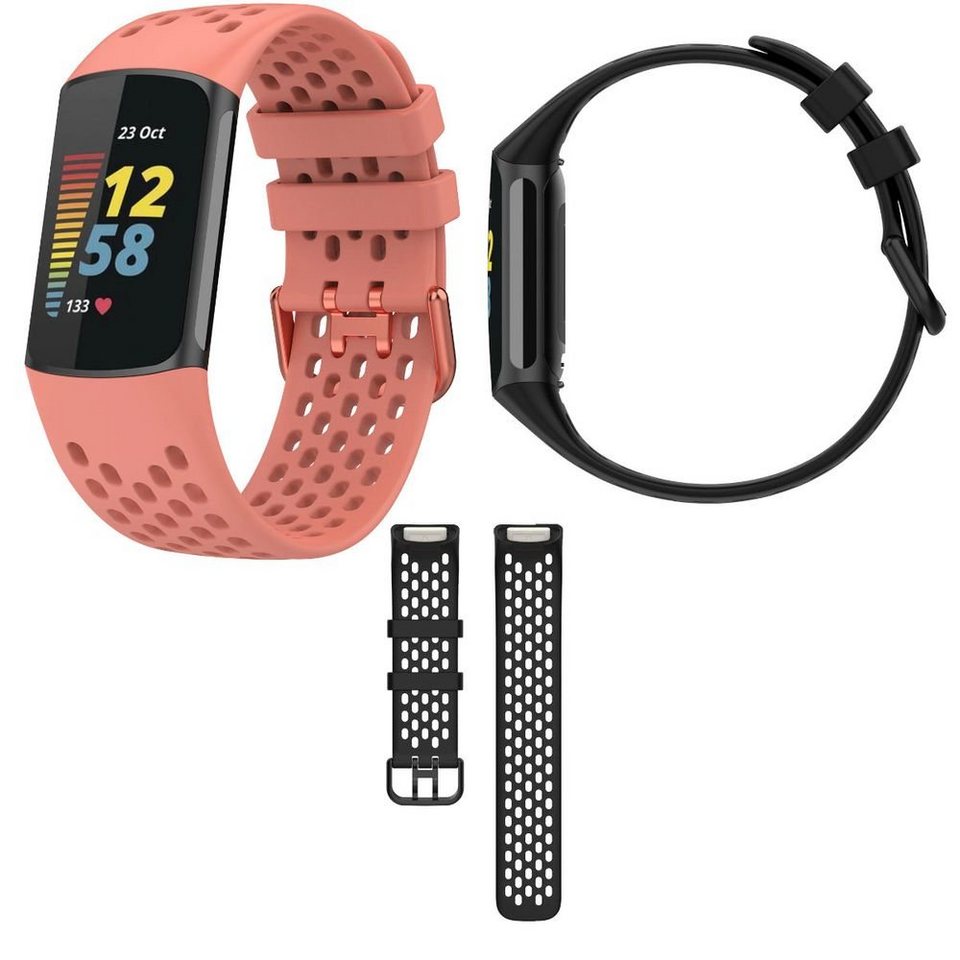 Wigento Smartwatch-Armband Für Fitbit Charge 6 / 5 Silikon Uhr Watch Smart  Sport Armband Pink