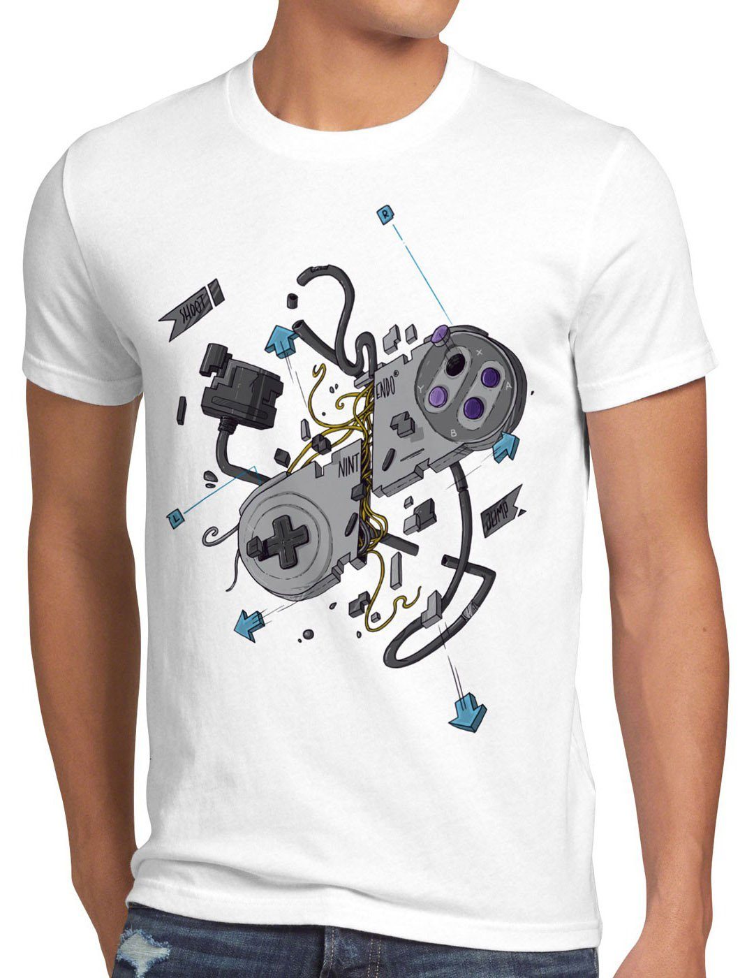 style3 Print-Shirt Herren T-Shirt 16-Bit Gamer snes nes kart super nintendo mario retro classic nes weiß