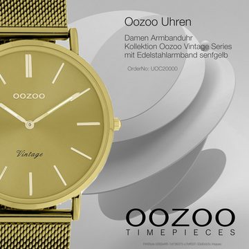 OOZOO Quarzuhr Oozoo Damen Armbanduhr senfgelb, (Analoguhr), Damenuhr rund, mittel (ca. 40mm) Edelstahlarmband, Fashion-Style