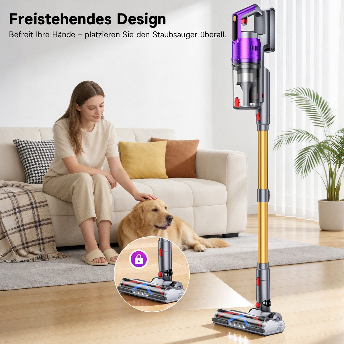 AeroAxis Akku-Hand-und Stielstaubsauger Akku-Stielstaubsauger 80000Pa Saugkraft, 75Min Laufzeit, Selbststehend, 680 W, beutellos, Anti-Tangle-Bürste für Tierhaare & Teppich, 1,8L Große Staubbehälter