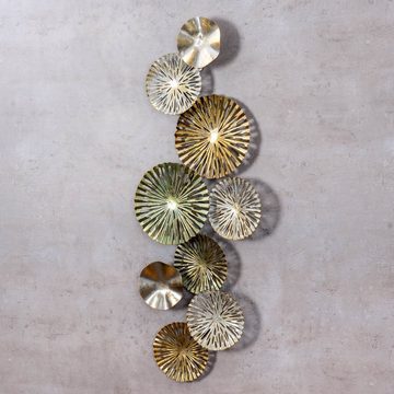 Levandeo® Metallbild, 3D Wandbild 33x87cm Ringe Kreise Metall Grün Gold Deko Teller