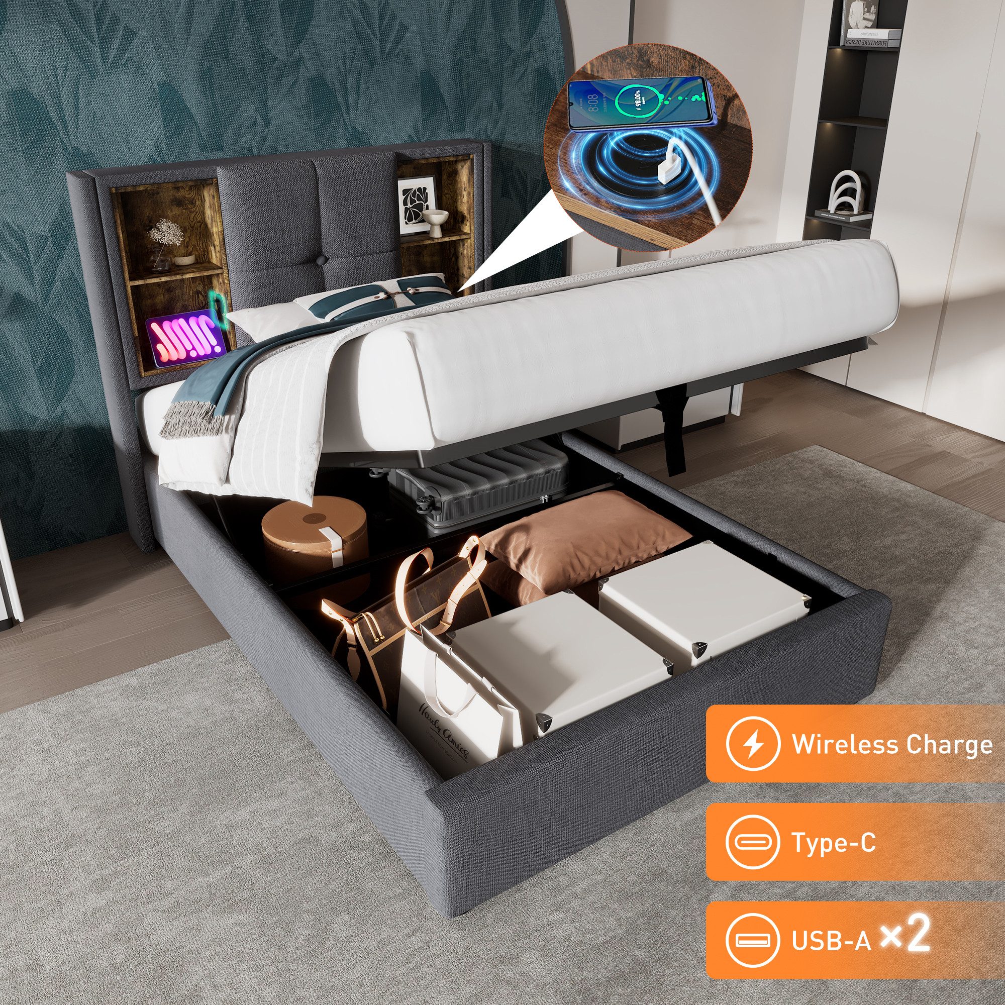 STILVORA Polsterbett 90x200 Bettgestell mit Stauraum,Jugendbett günstig online kaufen
