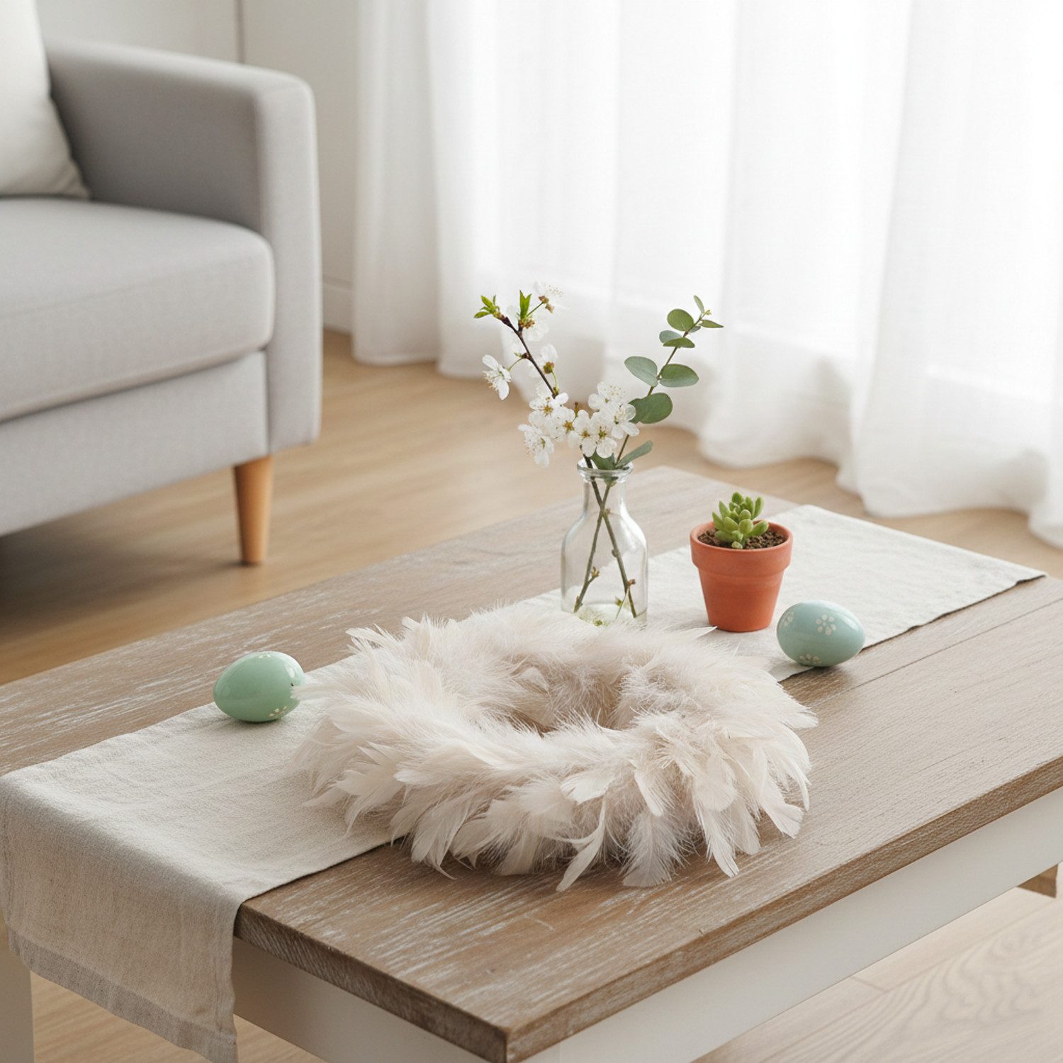 Macosa Home Dekokranz Federkranz Beige Rosé 35, 25 od. 18 cm Ø modern, Osterdeko Tischdeko Türkranz