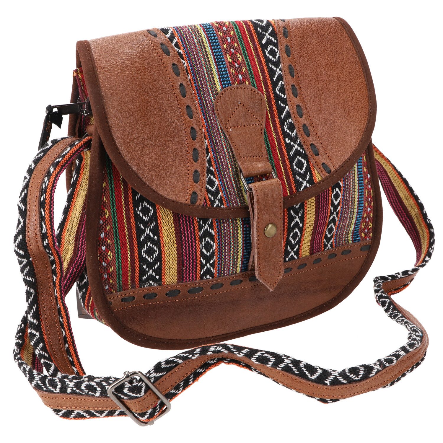 Schultertasche Ethno Schultertasche mit Leder, große..