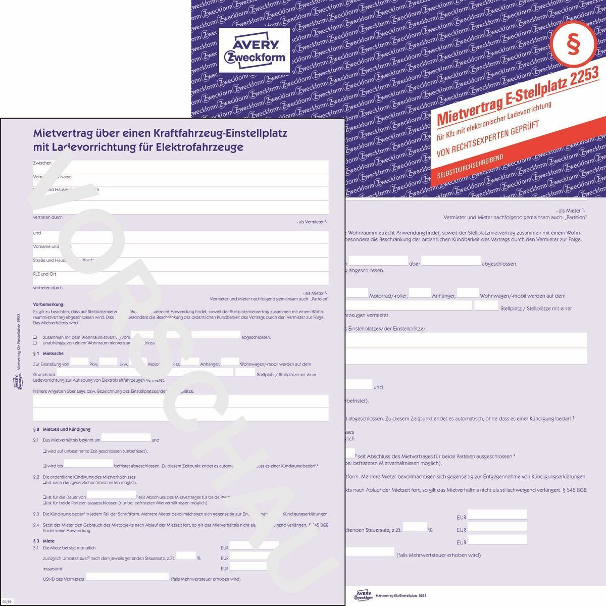 Avery Zweckform Formularblock Mietvertrag - Einstellplatz E-Autos DIN A4 selbstdurchschreibend.