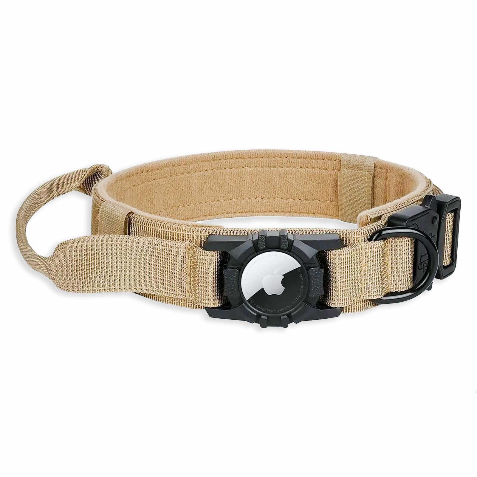 Monkimau Hunde-Halsband Hundehalsband taktisch Handgriff AirTag Halter beige - M