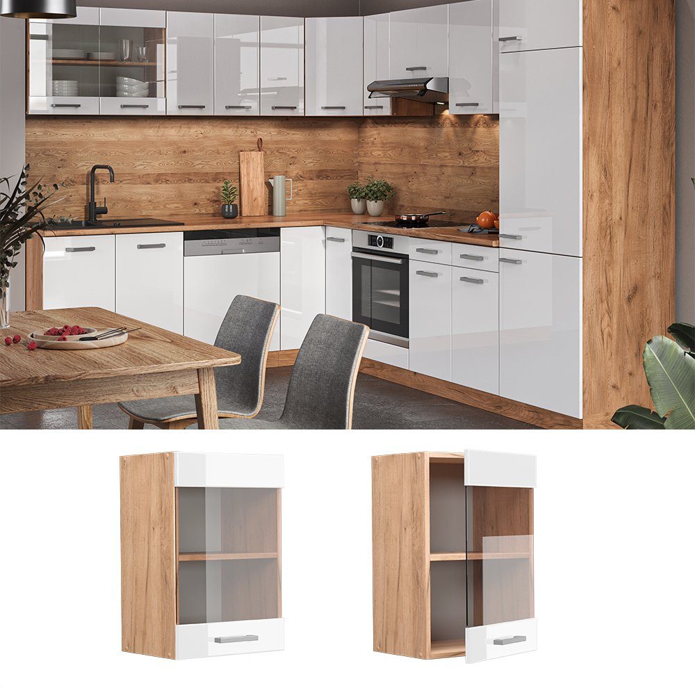 Vicco Glashängeschrank R-Line, Weiß Hochglanz/Goldkraft Eiche, günstig online kaufen