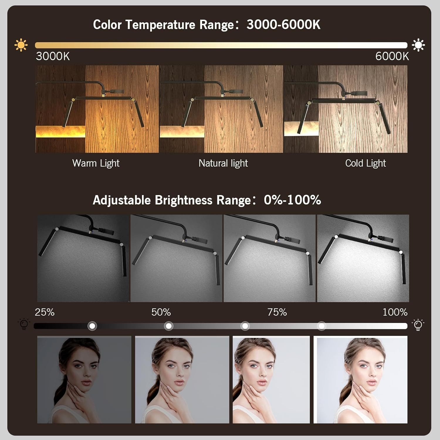 Andoer LED Stehlampe LED Stehlampe Stehlampe Andoer HD-M9X 40W Boden-LED-Videoleuchte, LED fest integriert, LED fest integriert, für Schönheitssalon, Make-up, L – Bild 3 von 5
