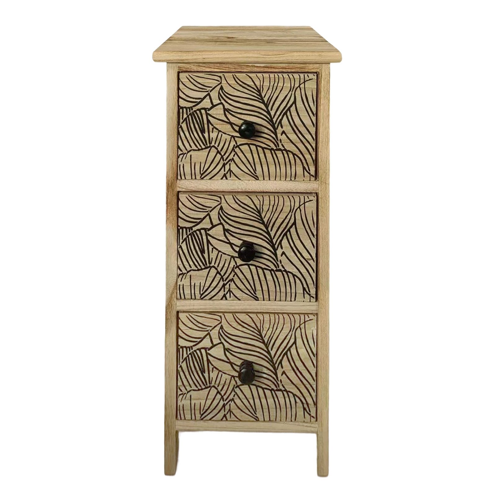 HTI-Living Kommode Kommode Melia schmal 3 Schubladen Blätter-Design Artisaneiche-Schwarz (Stück, 1 St., 1 Kommode)